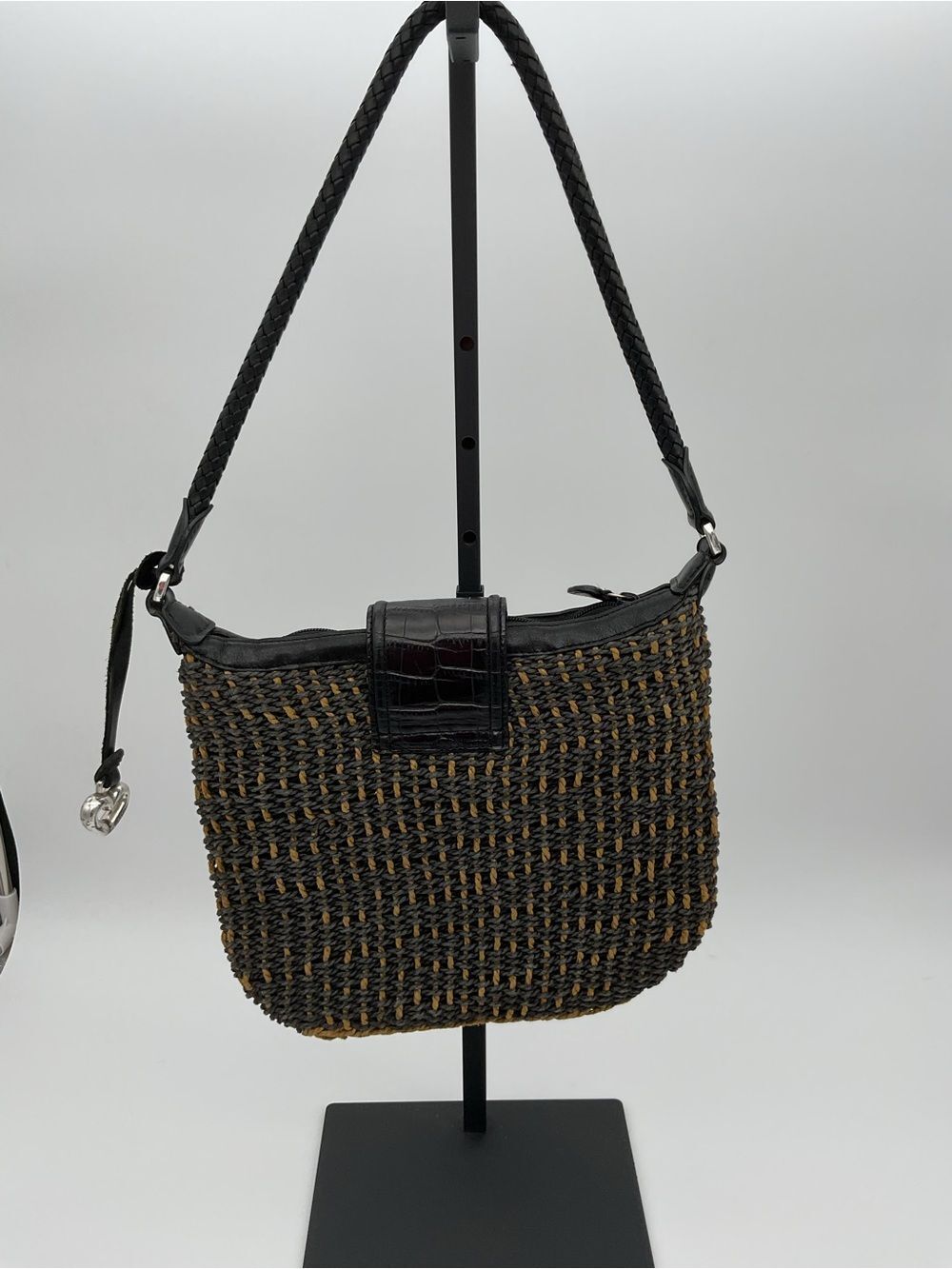 Brighton Black & Brown Woven Shoulder Bag with Heart Clasp - Picture 2 of 6